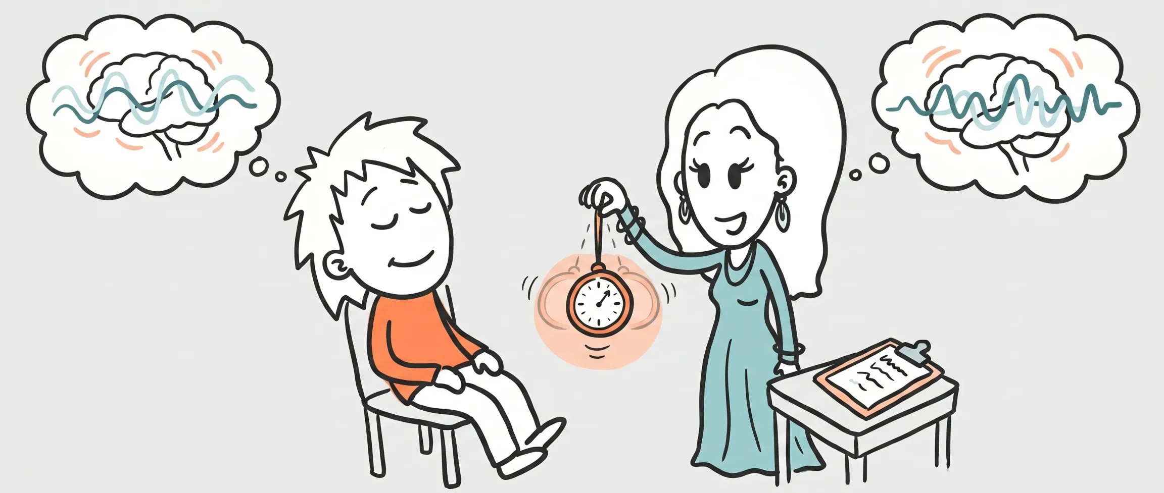 Person i afslappet tilstand under hypnosesession med fokus på mental ro og koncentration